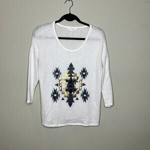 Charming Charlie White 3/4 Sleeve Scoop Neck Knit Blouse‎ Top Women's Size Small